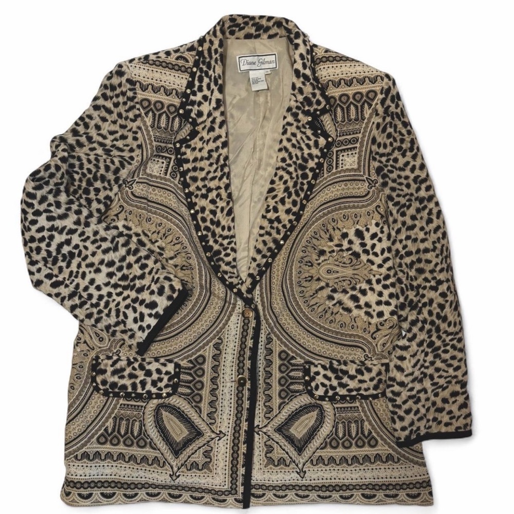 100% silk, Diane Gilman Animal Print Blazer